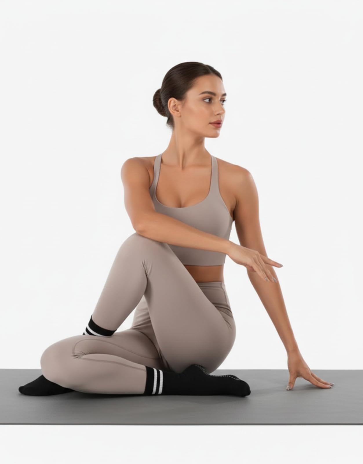 Irisbear Womens Pilates Socks with Grips Non Slip Yoga Socks Barre Hospital Athletic Grippy Socks for Women 3 PACK BLACK WHITE GRAY