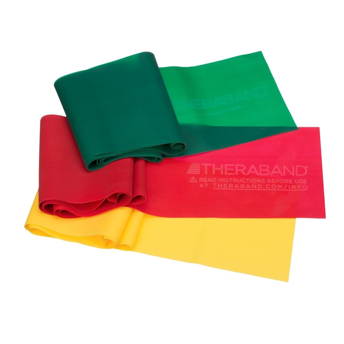 THERABAND Resistance Bands Set, Beginner Kit, Yellow, Red, Green, Non-Latex Elastic Bands for Exercise & Physical Therapy, Strength Training for Upper & Lower Body Fitness