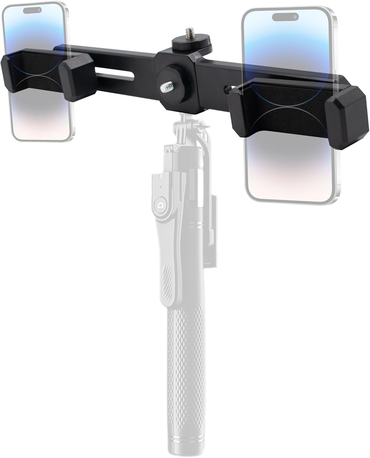 JoyHuaTrade 360 1/4'' Dual Phone Holder Phone Tripod Mount Adapter, Universal Rotation Adjustable Clip Stand for Vlog