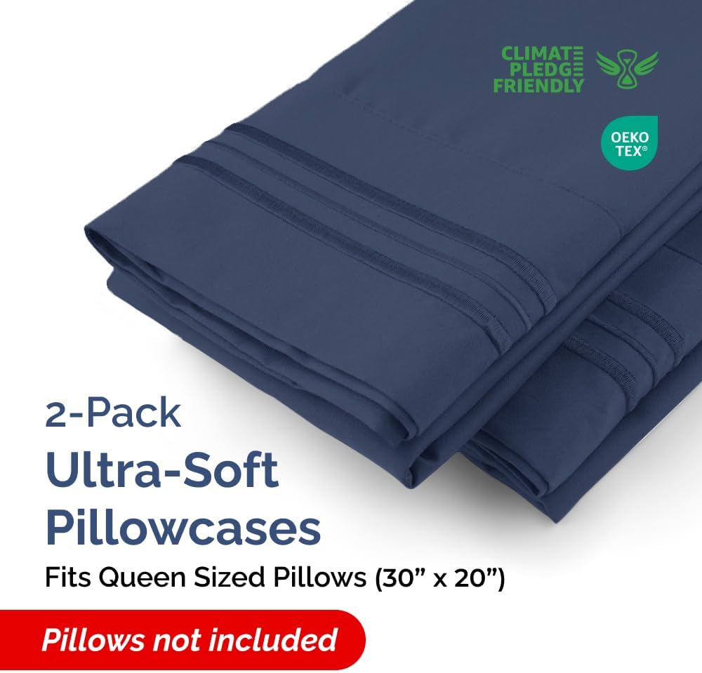 Queen Pillow Cases by [Brand Name] - Ultra Soft Hotel Quality Covers | Wrinkle-Free & Fade Resistant - Navy Blue, Set of 2