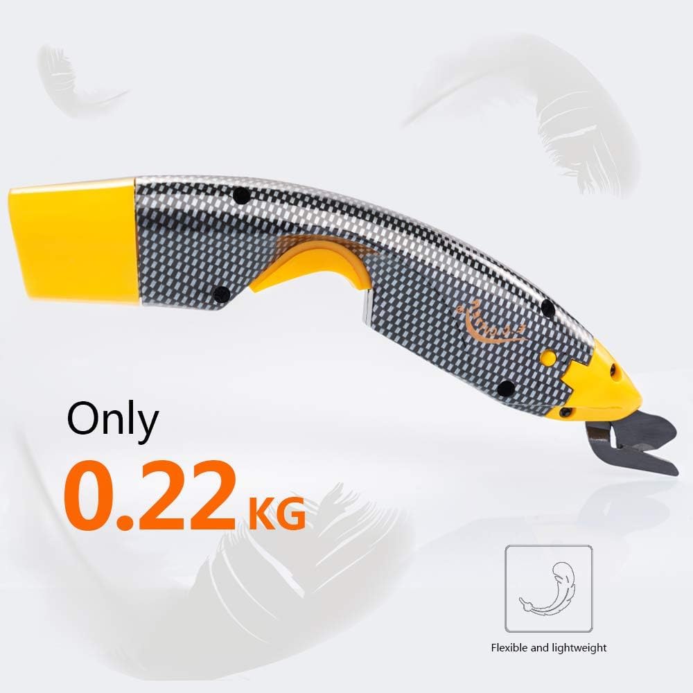 Power Electric Fabric Scissors, Cordless with 2 Blades & 2 Lithium Batteries, Heavy-Duty Cutter for Fabric, Leather, Cardboard, Craft Sewing, Quilting Tools (huangjiandao-erdianchi)