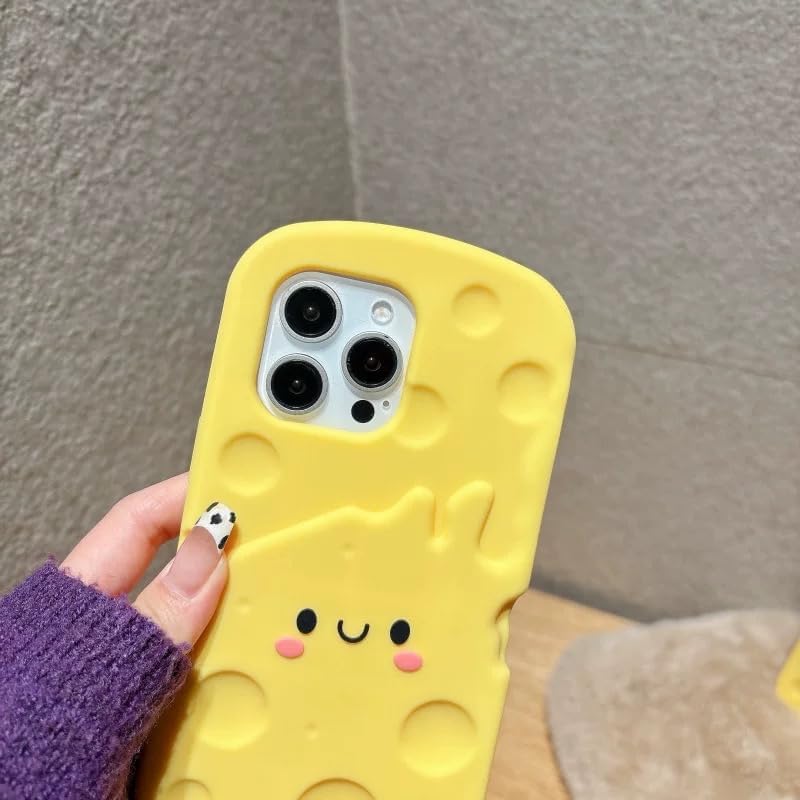 AZIALOWK 3D 17) Soft Silicone Cheese Phone Case for Apple Food Yellow Color Bright Vibrant Cartoon Creative Fun Cute