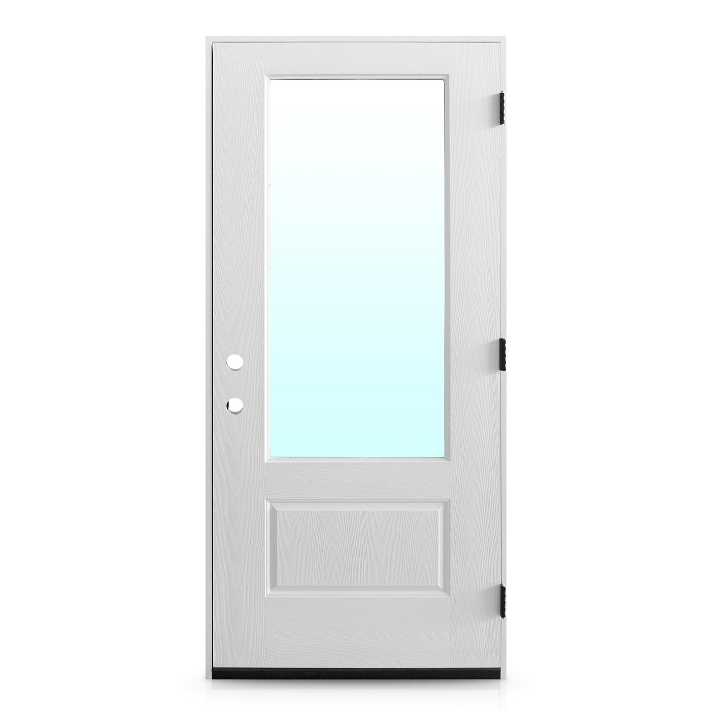 Black & White Dual Finish Fiberglass Entry Door, Prehung 36"x80" Exterior Door with 3/4 Lite Clear Glass, Brickmould & Trim Included, Left Hand Inswing