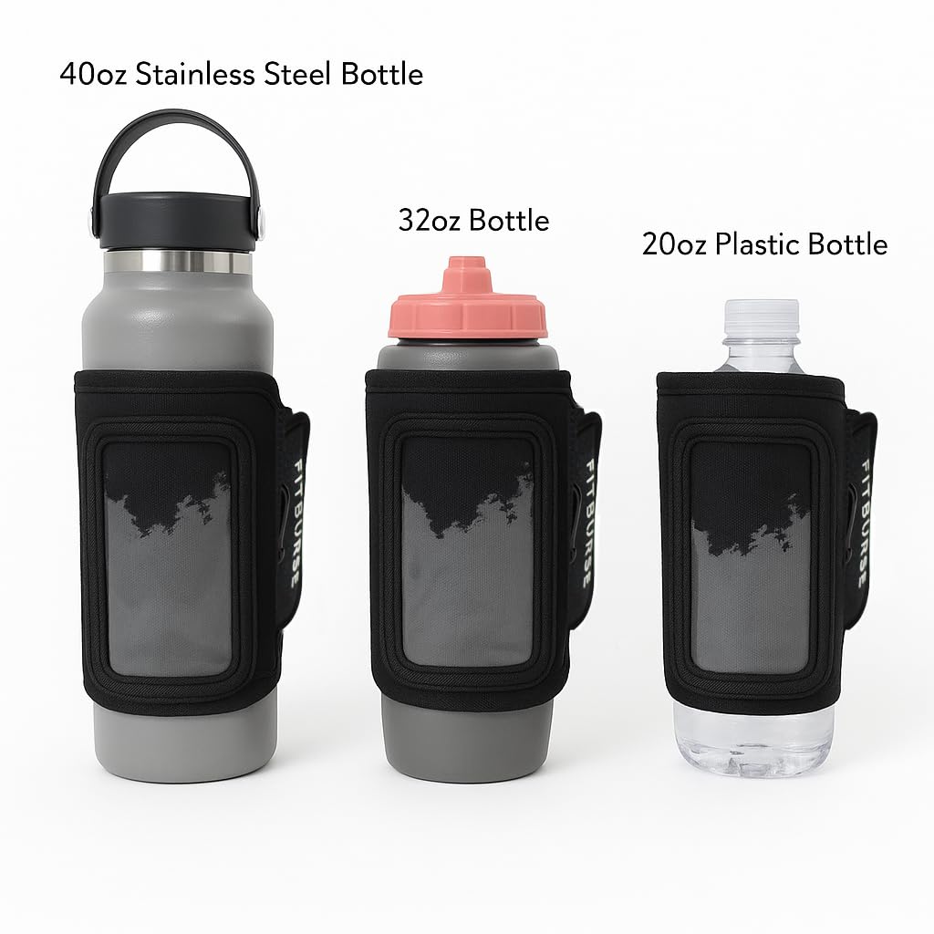 FITBURSE Magnetic Water Bottle Sleeve with Phone Holder – Hands-Free Gym Bottle Holder, Touchscreen Compatible, Fits 40oz Bottles