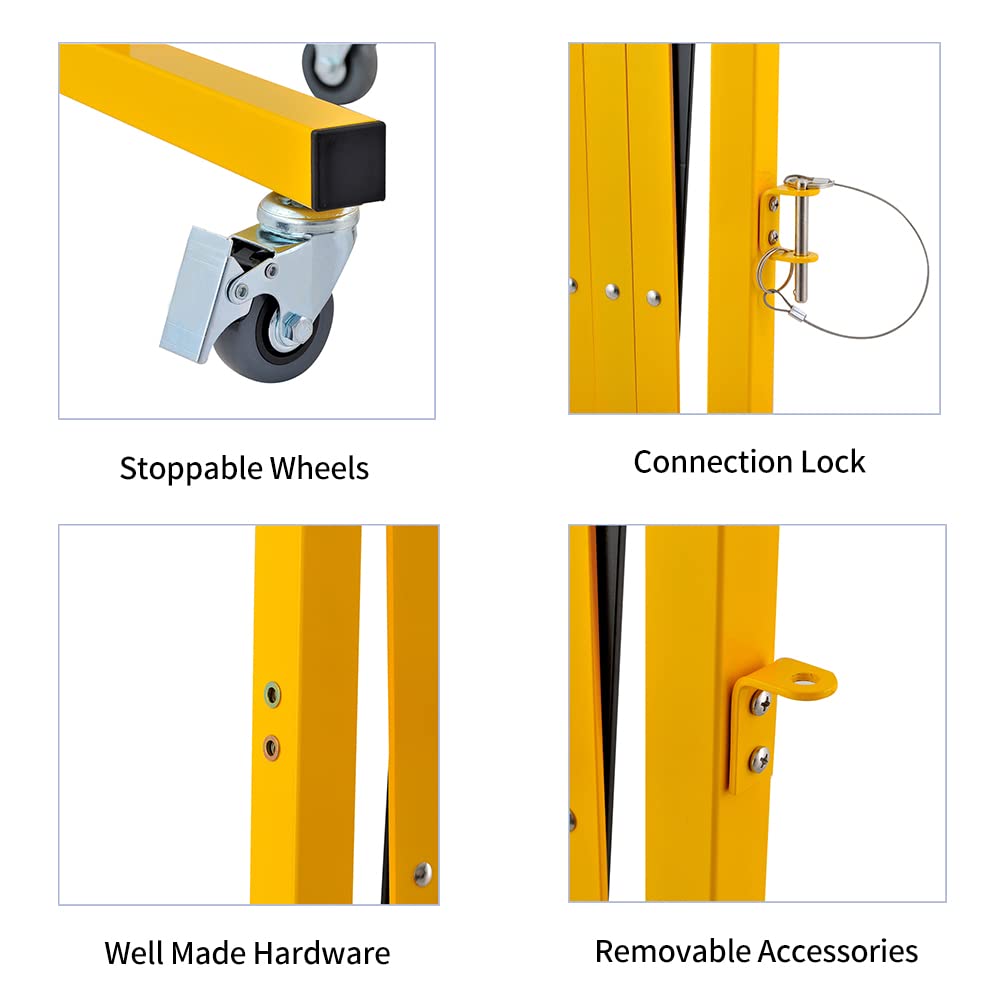 GYMTIME Easily Assembled Expandable Metal Barricade, 8 Feet, Portable Safety Barrier with Casters, Flexible Fence Mobile Barrier Gate, Adjustable Traffic Fence