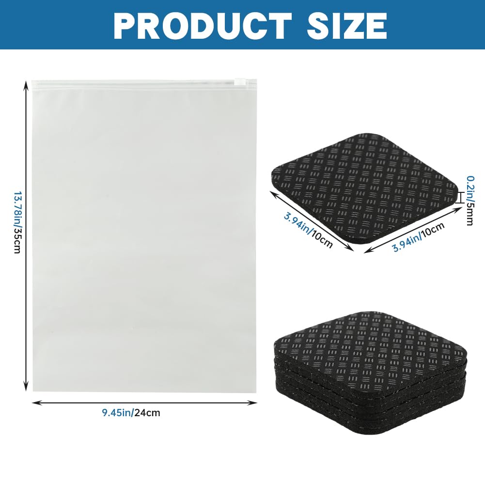 6PCS Treadmill Mat Pads with Storage Bag,4" x 4" Double-Sided Non-Slip Exercise Equipment Mat,High Density Silicone Anti-Vibration Pads for Treadmill, Walking Pad, Exercise Bike