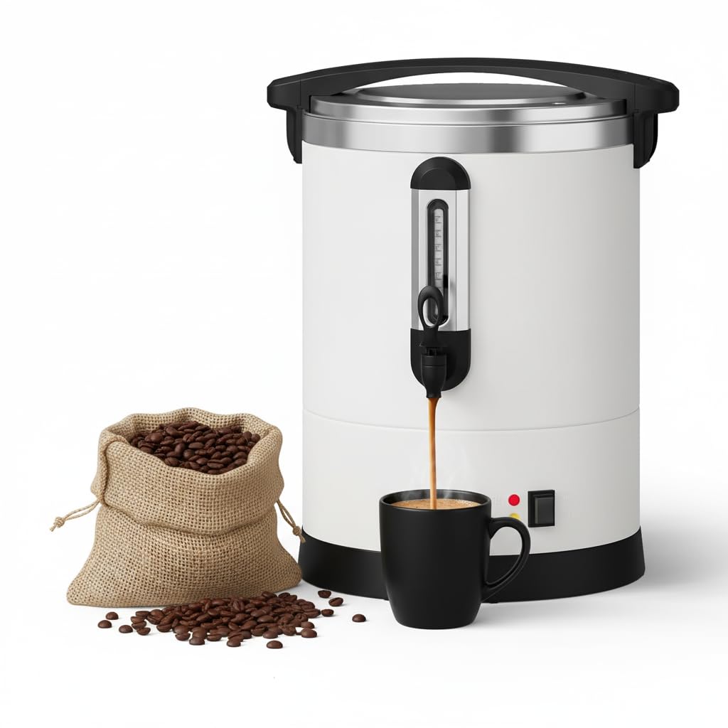 80 Cup Coffee Urn, 12L/3.2Gal Stainless Steel Hot Beverage Dispenser, Fast Brew Rapid Extraction, Auto Temperature Control Faucet, Commercial Hot Water Urn for Party Buffet Catering, White