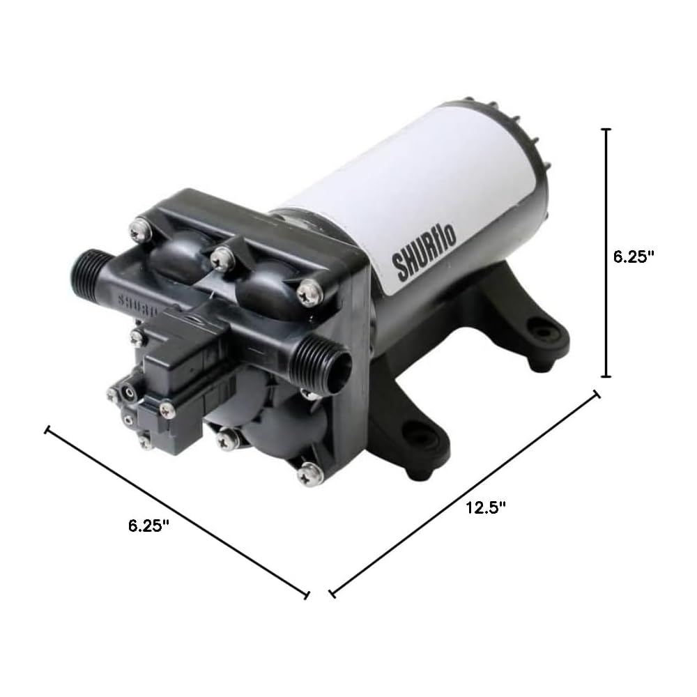 SHURFLO 4048-153-E75 High Flow RV Fresh Water Pump, 12V Demand Diaphragm Pump, 4.0 GPM, 55 PSI, Self Priming, Run Dry Capability, Thermal Protection, Includes Strainer and Hose Fittings