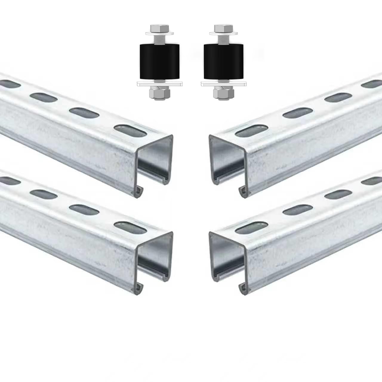 Strut Channel Trolley Track, 57 in (4.76 ft) 1-5/8" x 1-5/8", 12 Gauge Steel U-Channel, Galvanized Finish, Slotted Back, 4 Pack