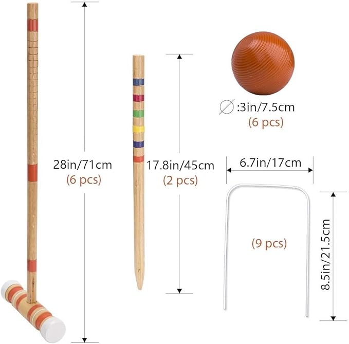 ropoda Six-Player Croquet Set with Wooden Mallets, Colored Balls, Sturdy Carrying Bag for Adults &Kids, Perfect for Lawn,Backyard,Park and More