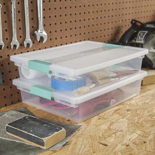 Sterilite Large Clip Box - Clear with Blue Aquarium Latches | Set of 2 for Easy Storage