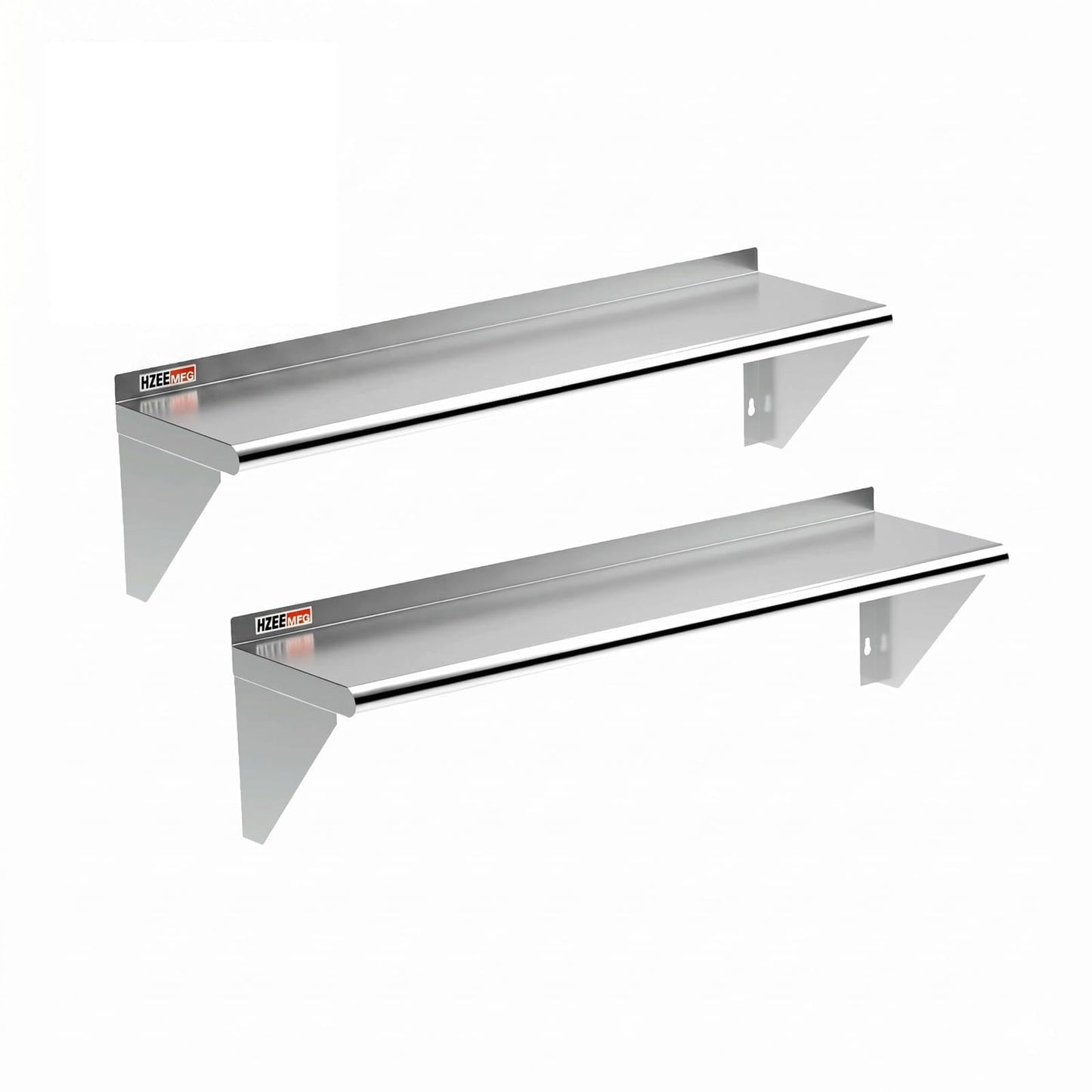 HZEEMFG 2-Pack Stainless Steel Wall Shelf 12x48 Inches- Heavy Duty Commercial Metal Floating Shelving with Backsplash for Restaurant Kitchen, Garage, Laundry, NSF Certified