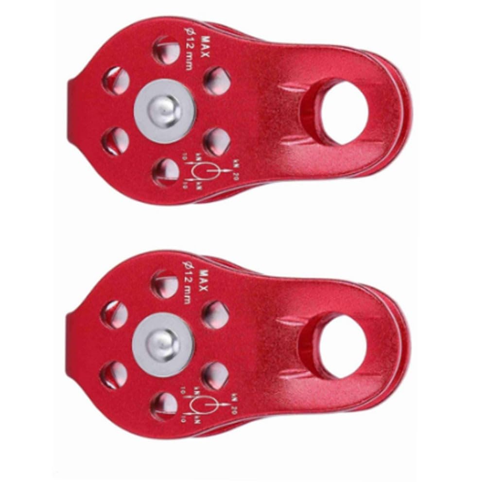 Chiffonade 2 Pcs 20KN Heavy-Duty Aluminum Alloy Pulley - Fixed Side Rope Pulley for Climbing, Rappelling & Outdoor Activities (Red)