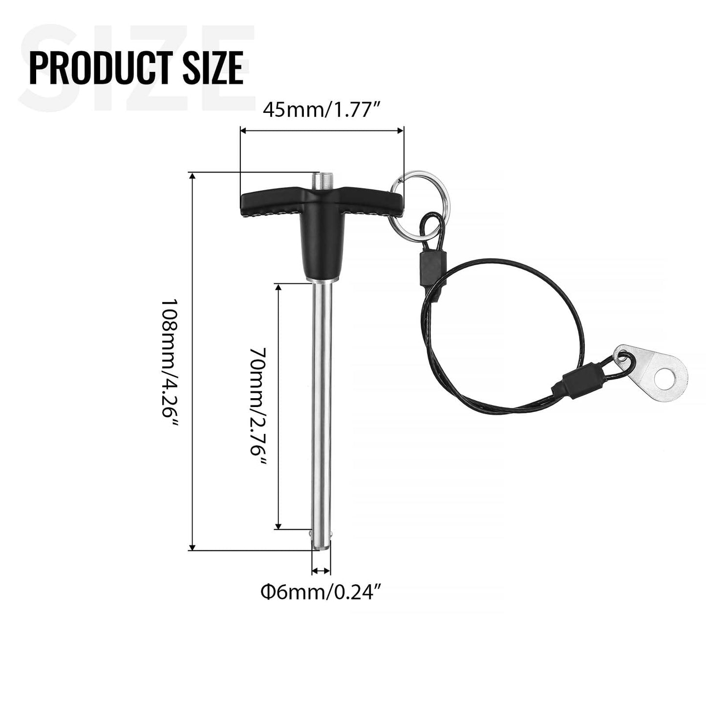 VXCICC 2 Pack T Handle Quick Release Pin 0.24 Inch Diameter,304 Stainless Steel Ball Locking Pin with Push Button Lanyard Usable Length 2.76"(6mm x 70mm)