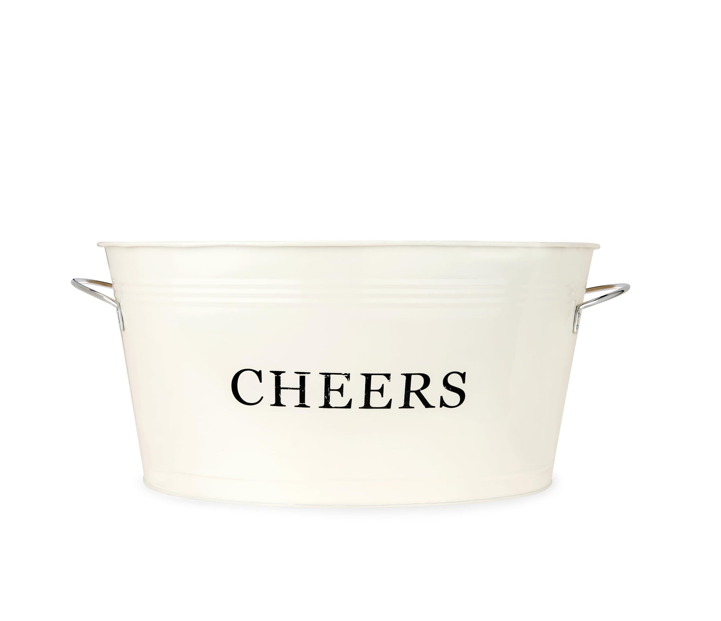Twine Cheers Beverage Tub, Galvanized Tubs for Entertaining, Drink Buckets for Parties, Large Ice Tub and Gift Basket, Beer Buckets, Cream, 6.3 Gallons Set of 1