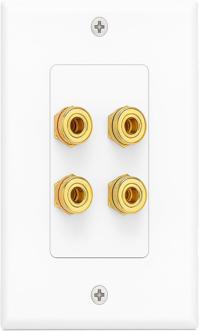2 Setup DIYTECH Speaker Wall Plate, Home Theater Wall Plate, Gold Plated Binding Posts, for Home Theater