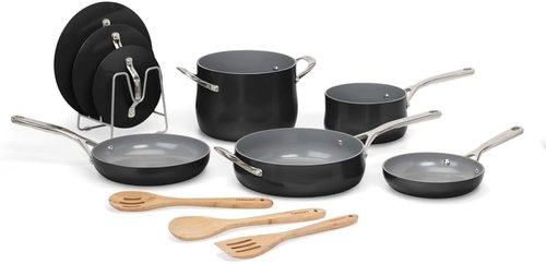 Cuisinart 12-Piece Nonstick Ceramic Cookware Set - Even Heat Cooking, Dishwasher Safe, Black