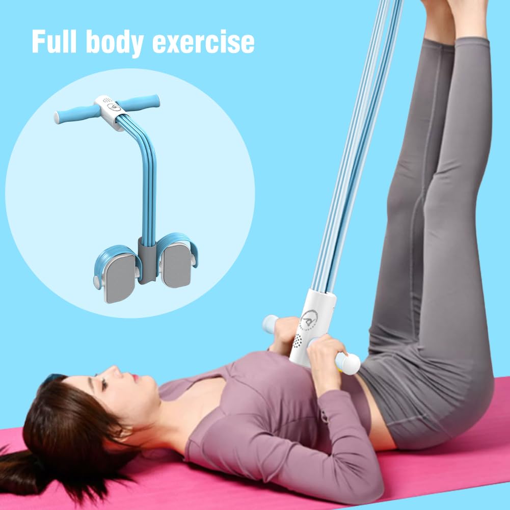 Abdominal Trainer, Sit-Up Training Equipment, 6 Tubes Fitness Elastic Pull Rope, Tension Rope Pull Up Pilate Foot Pedal Resistance Band Workout Tool Ab Shaper(Blue)