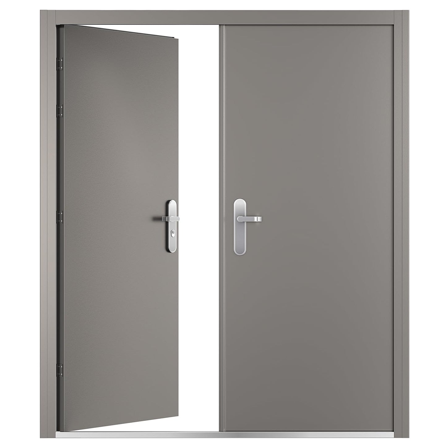 VIZ-PRO Quick Mount Double Steel Security Door with Frame and Hardware, Gray Left Side-Active Leaf Inward