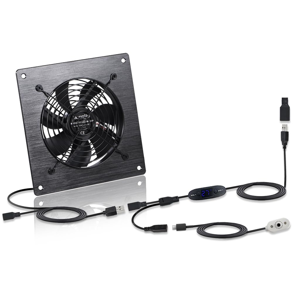 Xiaoqijia 120mm Temperature-Controlled USB/DC Silent Cooling Fan - 5V/12V Dual Voltage,6-Inch, 10-Speed Adjustable - for AV Cabinets, Server Racks, Greenhouses & RVs