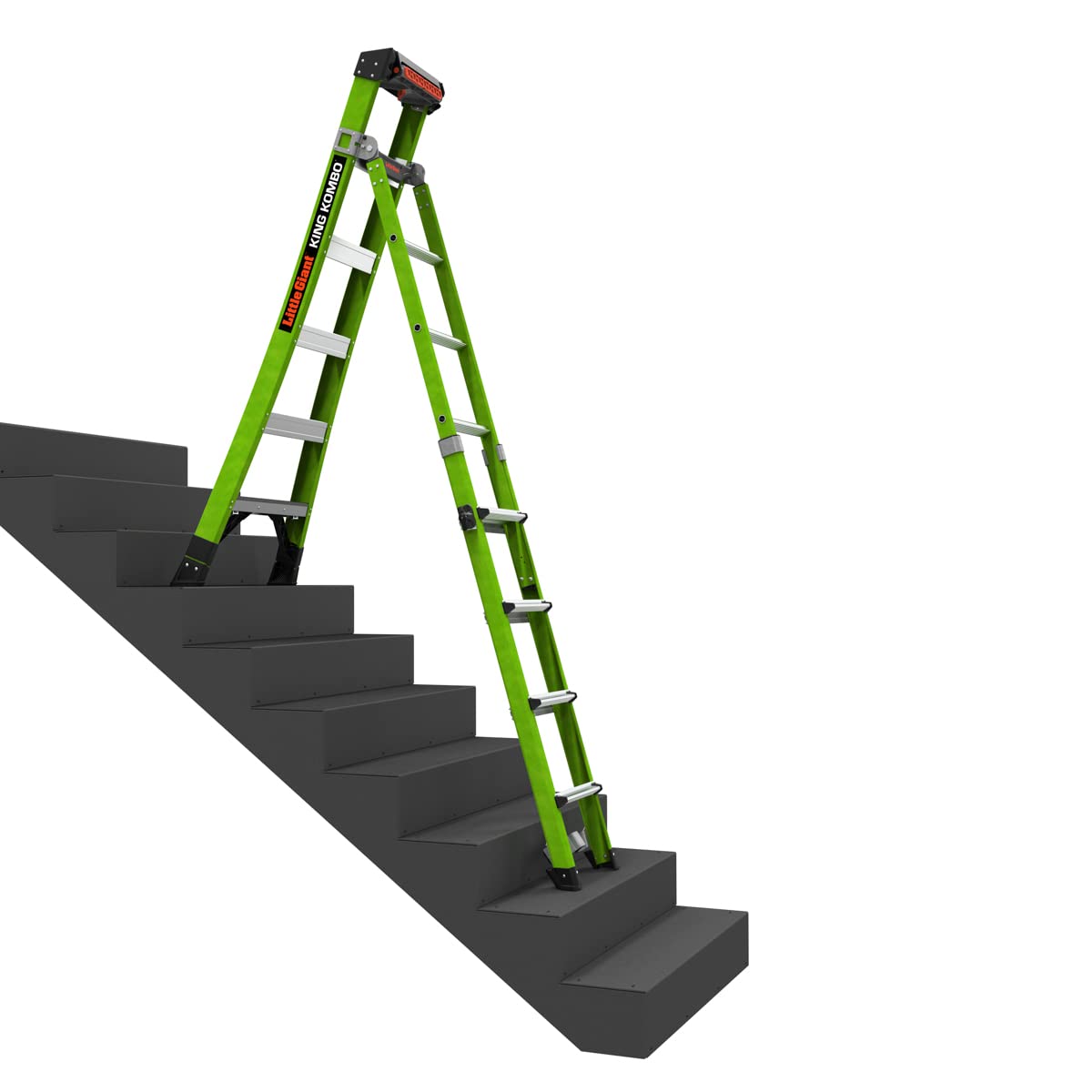Little Giant Ladders, King Kombo 2.0 XT, Industrial, M6, 6 Ft. A Frame, 10 Ft. Extension, Fiberglass, Type 1AA, 375 lbs Weight Rating, (13936-071), Hi-viz Green