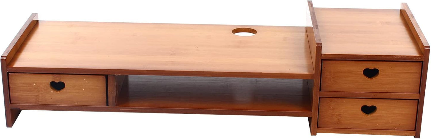 YIYIBYUS 2-Tier Monitor Stand Riser Bamboo Wood Computer Monitor Riser Stand Desktop Organizer Stand with Storage