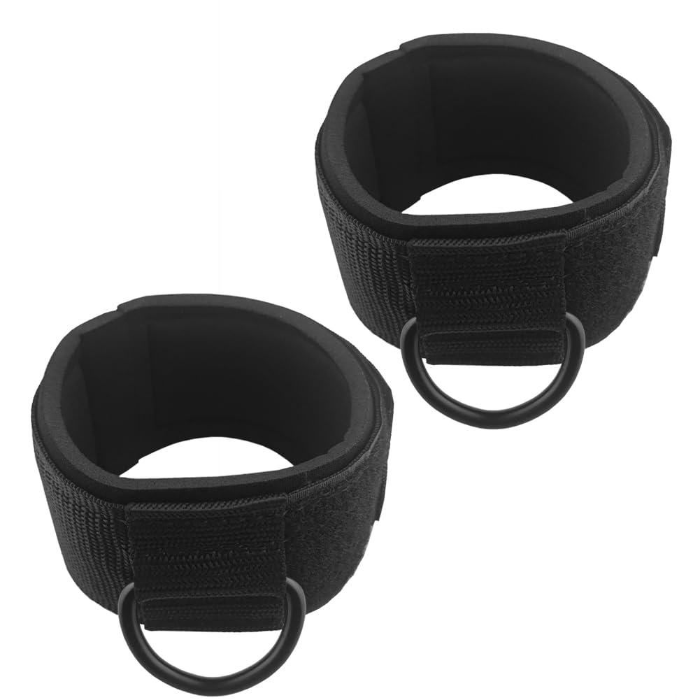 YCYU Padded Ankle Cable Straps for Cable Machine - Ankle Cuffs of Glute Leg Kickback with Free Bag－Great for Bodybuilding Gym Home Workout - Black 2 Pack (Black D-Ring)