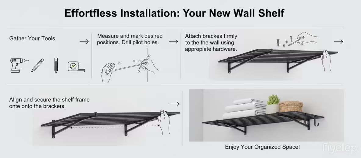 HDDFER 2-Pack 2x4ft Garage Shelving Wall Mounted, 24x43 inch Wall Shelf Heavy Duty Garage Storage Shelves Floating Shelves with Hooks, 500LB Capacity