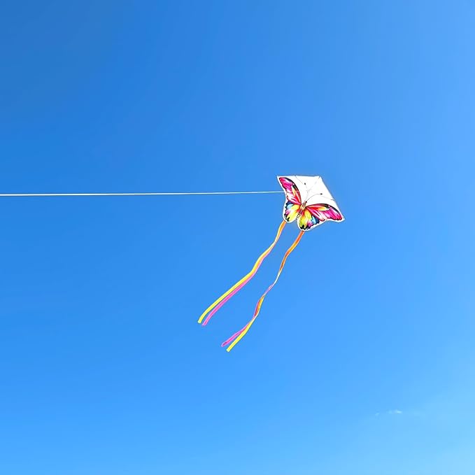 Simxkai Butterfly Kite for Kids & Adults, Easy to Fly Blue Big Kite for Beginners, Line Handle Included (1Pack 2Pack)
