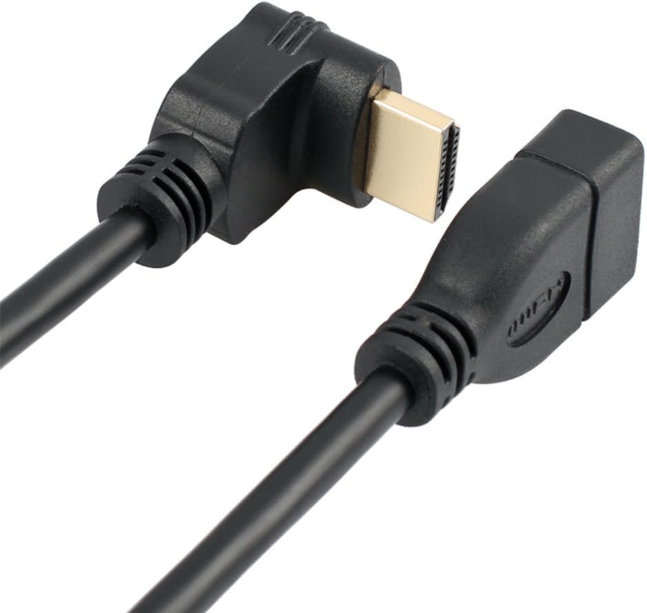 Bluwee 90-Degree (0.5FT) HDMI Extension Cable High Speed Angle Male to Female Wire Cord Extender - Gold Plated Plugs