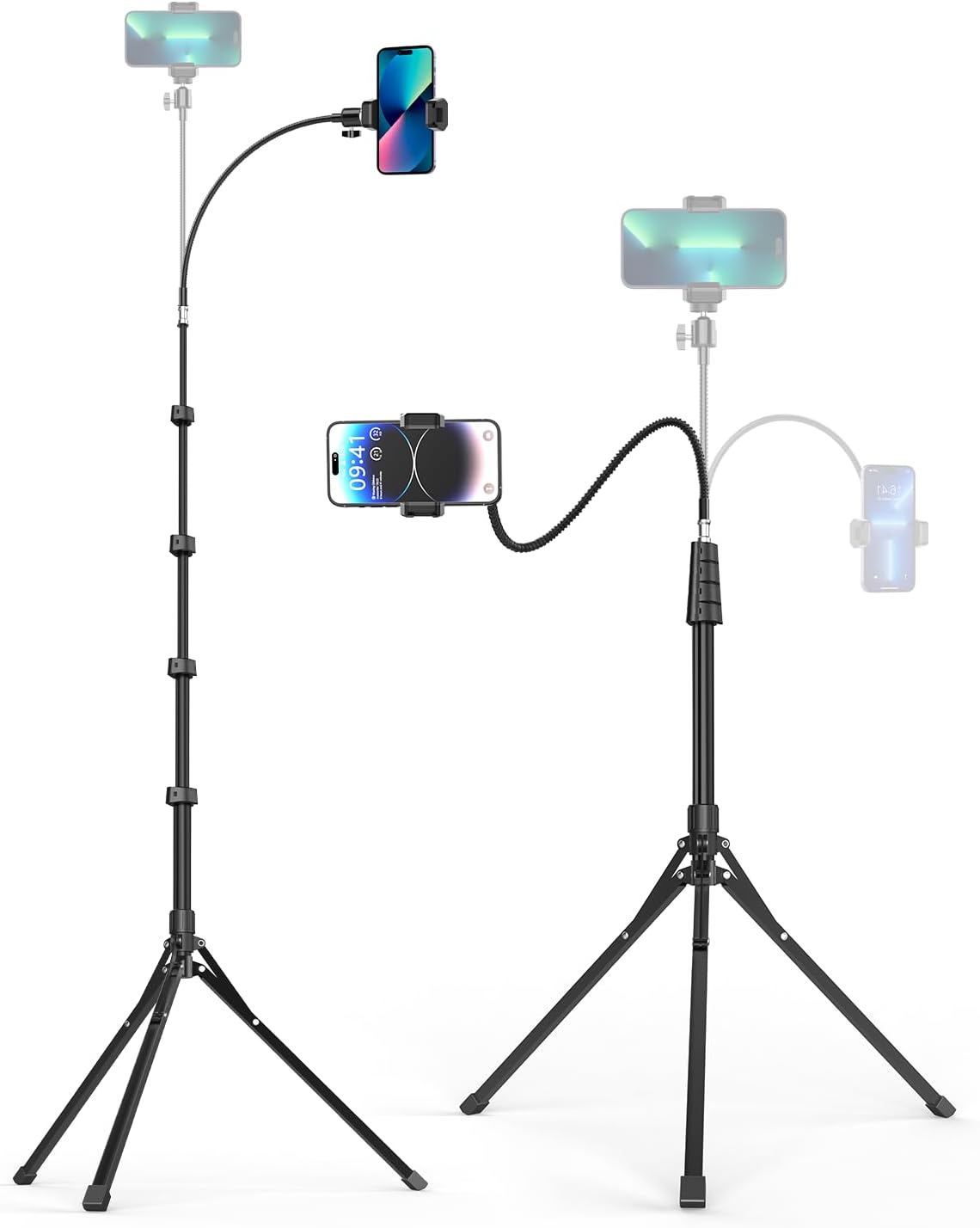 Aureday 92" 15" Phone Tripod, Cell Phone Stand with Gooseneck, Remote and Phone Holder, Overhead & Selfie Stick
