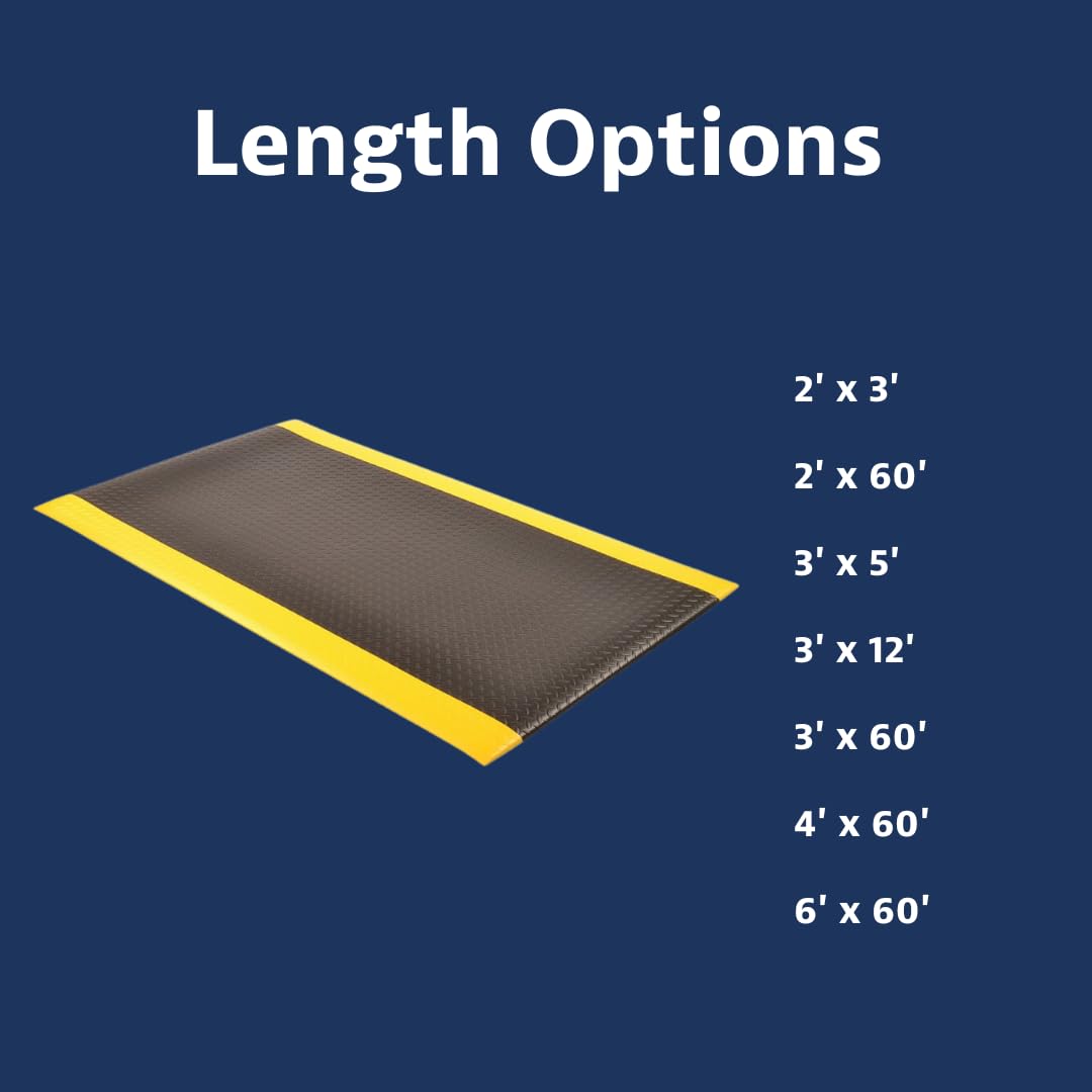 NoTrax 418 Diamond Tred™ 3' x 12' x 3/8" Anti Fatigue Mat, Enhanced Slip Resistance with Beveled Edges and Diamond Surface, Ideal for Industrial and Commercial Workplaces, Black/Yellow, 418S2312BY