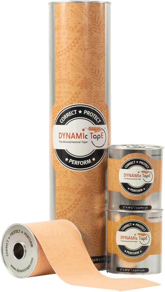 Dynamic Tape Original | Biomechanical Adhesive Tape | Physio Tape for Knee, Ankle, Shoulder, Leg, Muscle Support | Sports Tape for Football, Rugby, Ideal for Athletes | Beige & Beige - 3" (4)
