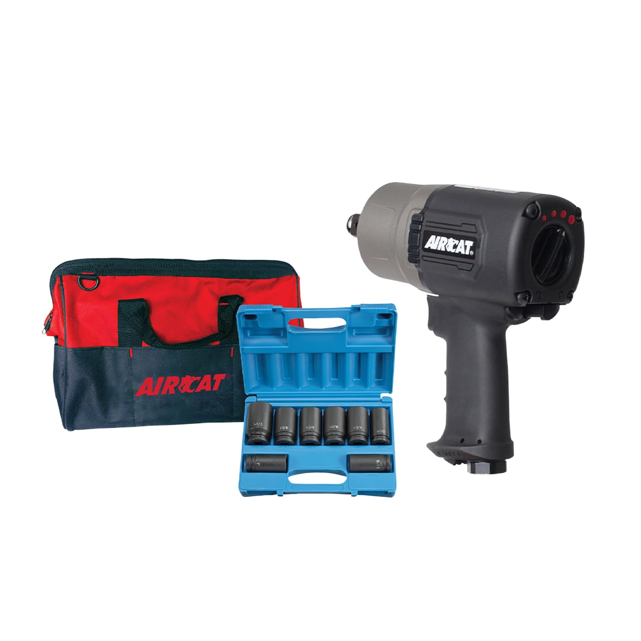 AIRCAT Pneumatic Tools 1770-XLK: 3/4-Inch Impact Wrench Kit with Refined Design Twin Hammer 1,600 ft-lbs