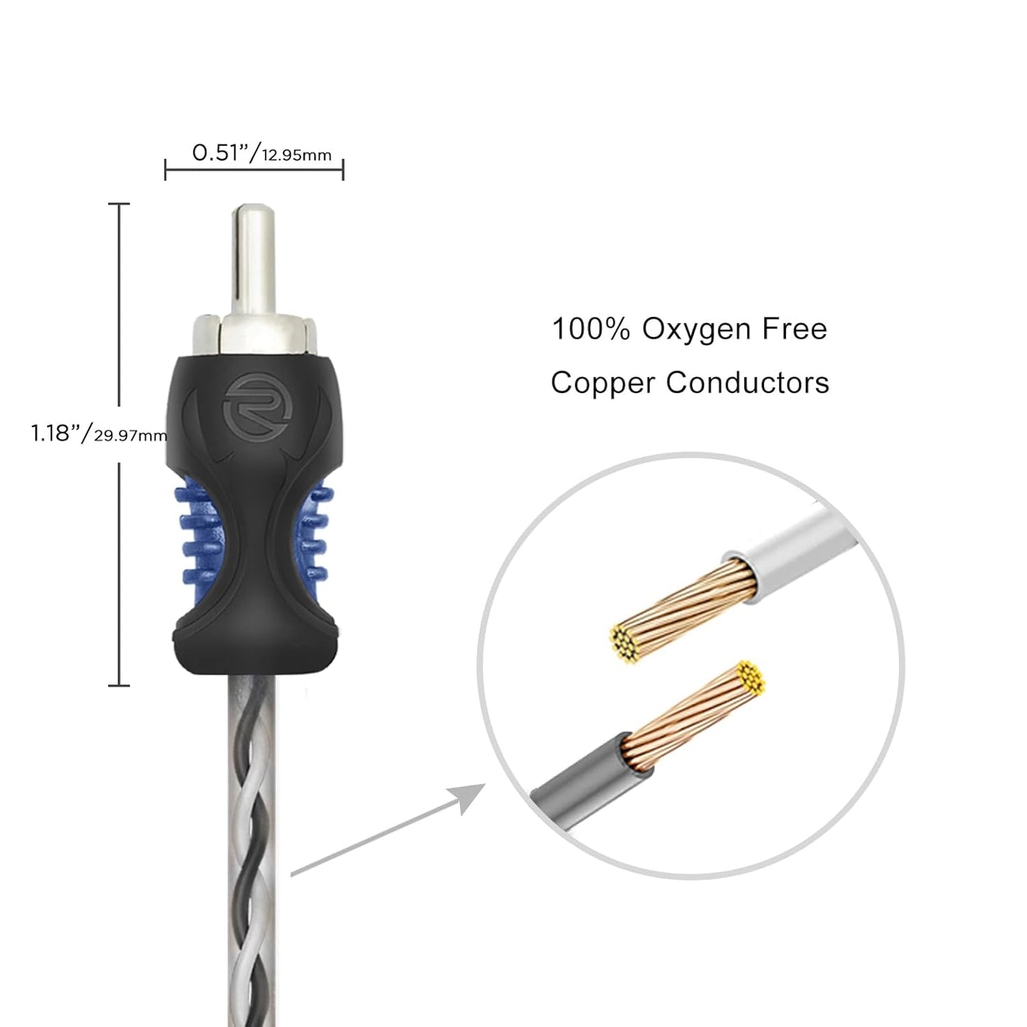 RCI23 100% 3ft 2-Channel RECOIL Oxygen Free Copper RCA Audio Cable, Twisted Pair with Noise Reduction
