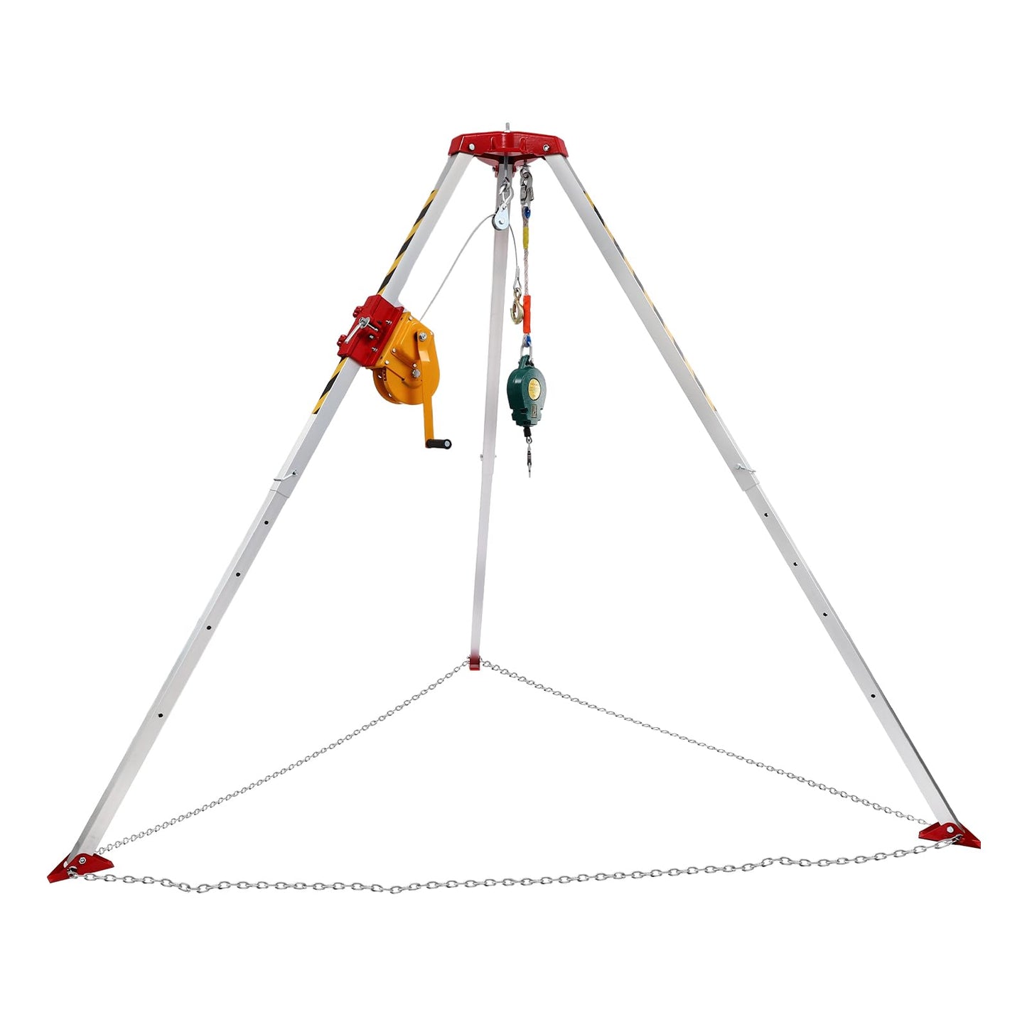 Confined Space Tripod Kit with 1800lbs Load Winch, Heavy Duty Confined Space Rescue Tripod with Self-Locking Device, Fall Arrester, 5.25-8ft Adjustable Working Height, 65.6ft Steel Wire