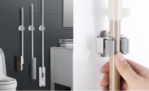 JAMEND Heavy-Duty Broom and Mop Holder - 24 PCS Wall-Mounted Organizer Rack | Stainless Steel Finish