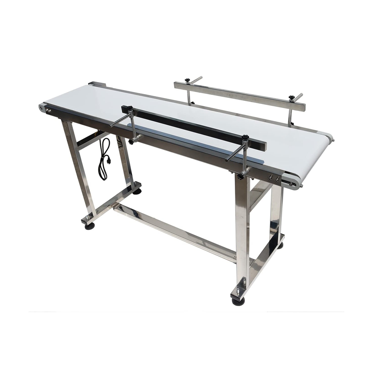 BREVELTION 53inch 110V Power Slider Bed PU Belted Conveyor Stainless Steel Belt Conveyor Industrial Transport Equipment 11.8inch Wide White