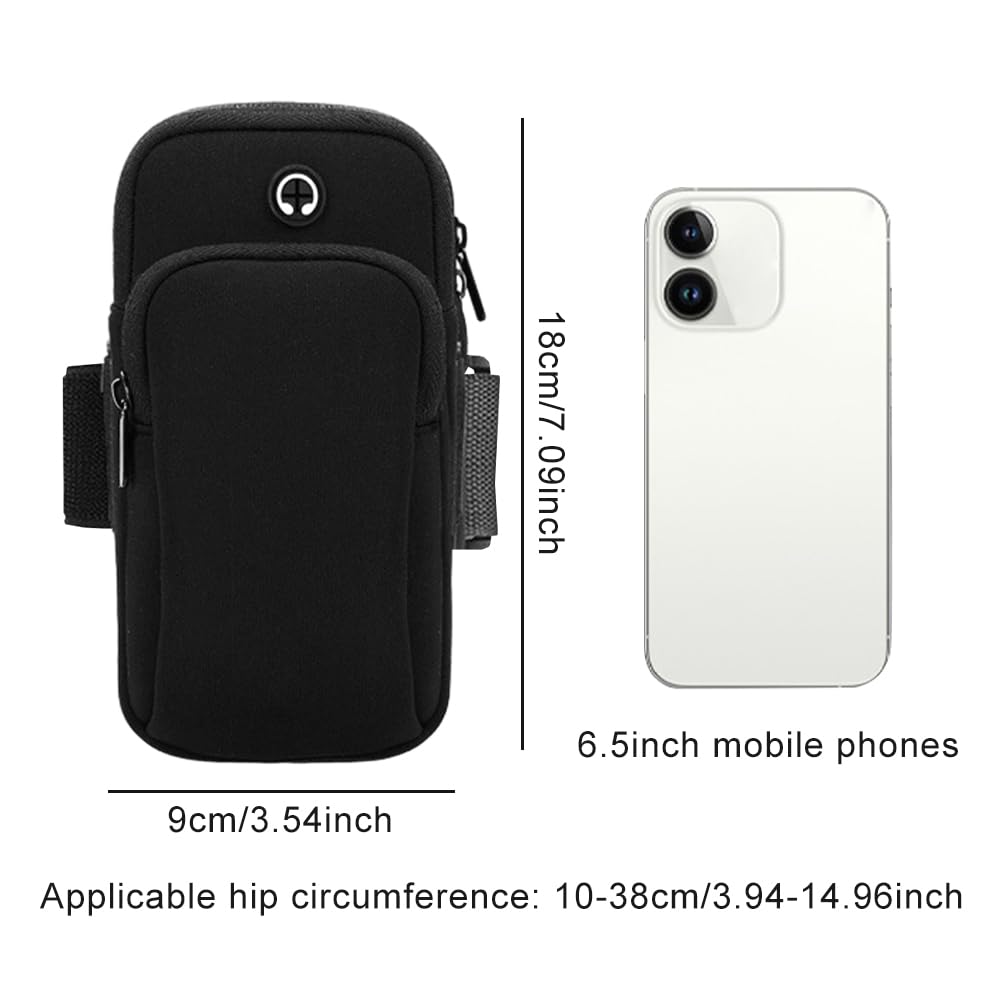 Phone Holder for Running, Universal Adjustable Arm Band Key Card Bag Fit Gym Jogging Hiking Exercise Walking Workout, Running Armband for Phone Under 7 Inch(Black)