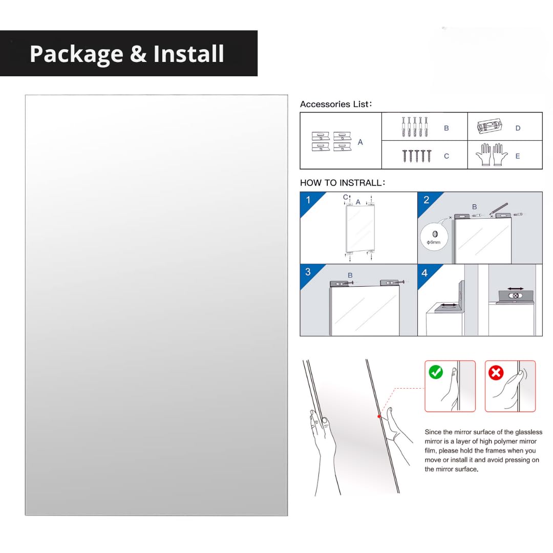 Fitcleer 47”x26” Full Body Gym Mirror 2-Pack, Glassless Frameless Mirrors for Wall, Shatterproof Home Gym Decor, Garage Workout Studio Mirror with Easy Install Kit, 4 lbs Lightweight