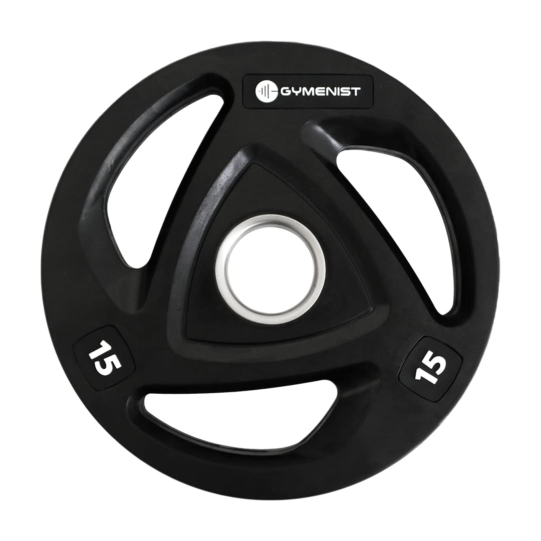 GYMENIST Premium Olympic Rubber Coated Metal Weight Plates for Men and Women – Durable Non Slip Grip and Long-Lasting Weights Plate Gym Sets for Home and Commercial Use (15 Lb - Single, Rubber)