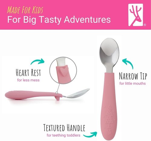 Elk and Friends Kids Silverware Set - Safe Silicone Handle Toddler Utensils | 6-Piece Stainless Steel Flatware