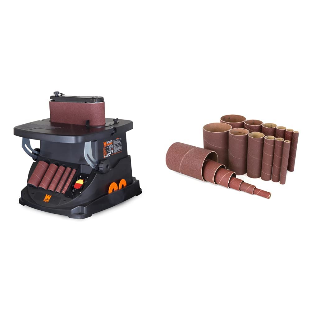 WEN 6524 Oscillating Belt and Spindle Sander & 6510SPC Assorted Grits Spindle Sanding Sleeves (18 Pack)