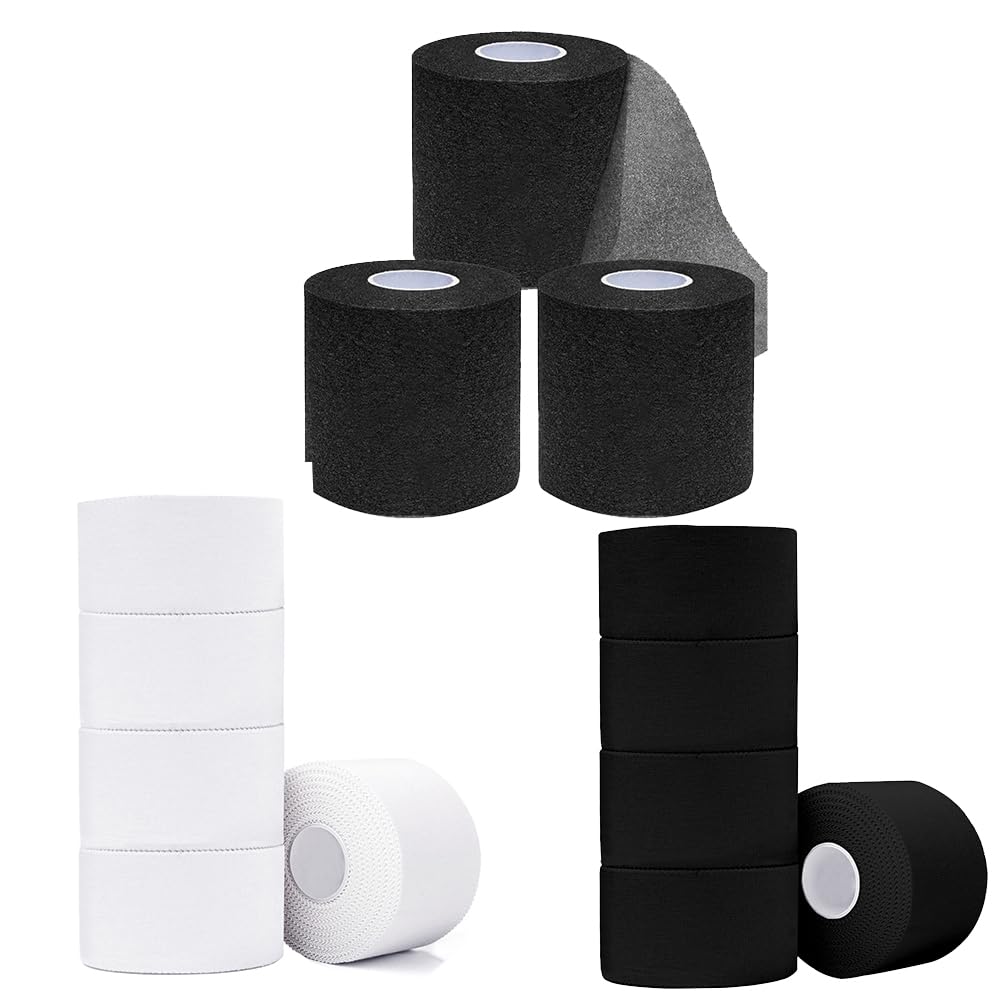 3 Rolls Black Pre Wrap + 5 Rolls White Athletic Tape +5 Rolls Black Athletic Tape