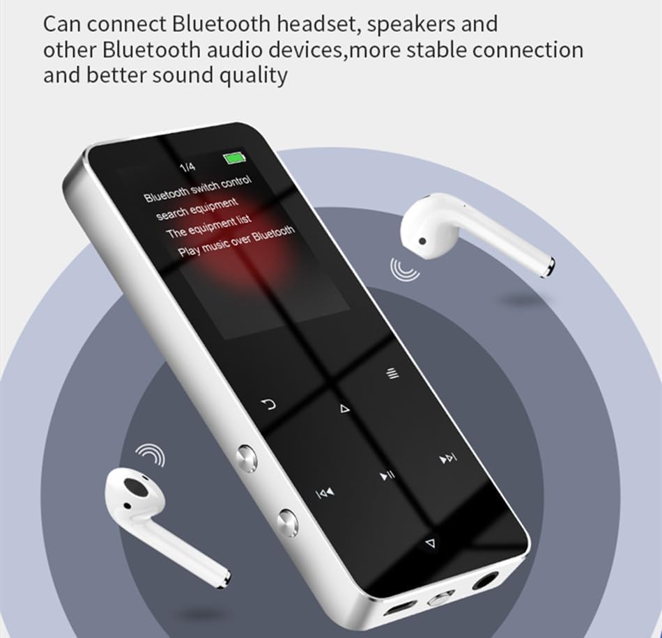 RIJAHO 64GB MP3 5.0 2.0 inch Player with Bluetooth Screen Touch Button Portable Hi-Fi Lossless Music Player Speaker