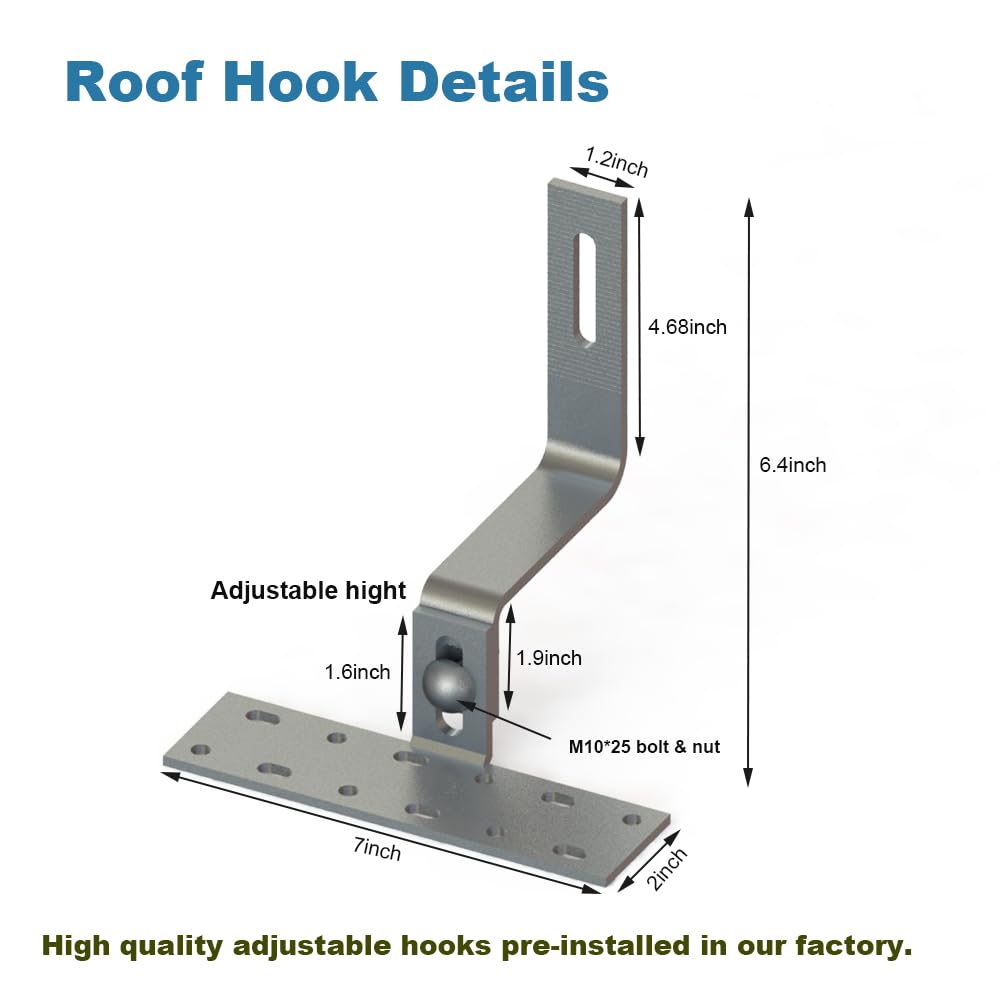 Solar Panel Mounting Bracket Kit to Metal Roof Sloped or Flat Pitched Tile Shingle Roofs for 1-4pcs Solar Panels