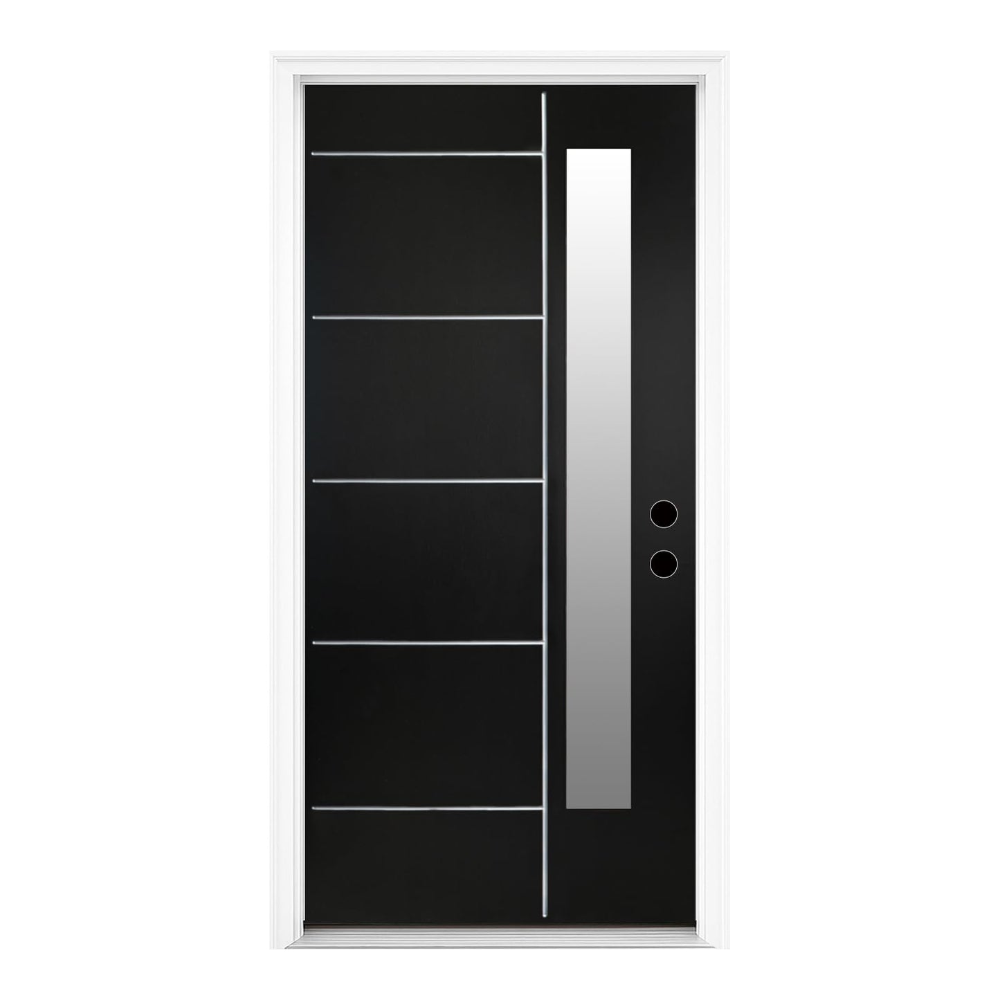 36'' x 80" Fiberglass Entry Door with 4-9/16" Width White Frame, Black Exterior Door with Frosted Glass, Modern Front Door with Brickmould, Left Hand Inswing