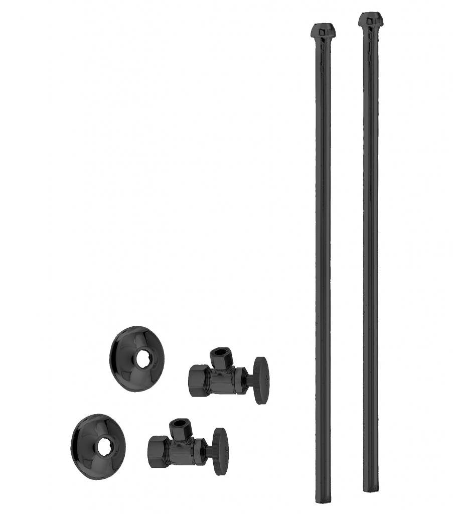 Westbrass A105KBN-62 5/8" x 3/8" OD x 20" Bullnose Riser Supply Line Kit with Round Handle Angle Supply Shut Off Valve for Faucet, Matte Black