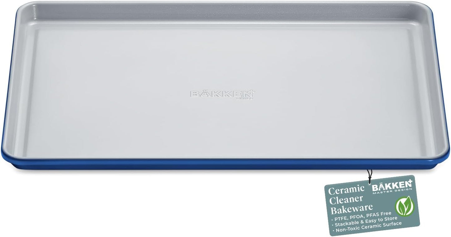 Premium Non-Stick Ceramic Baking Sheet Pan - Aluminized Steel, PFOA & PFAS Free - Non-Toxic, Ideal for Baking & Roasting - Medium Size (15.5" x 10") | Blue