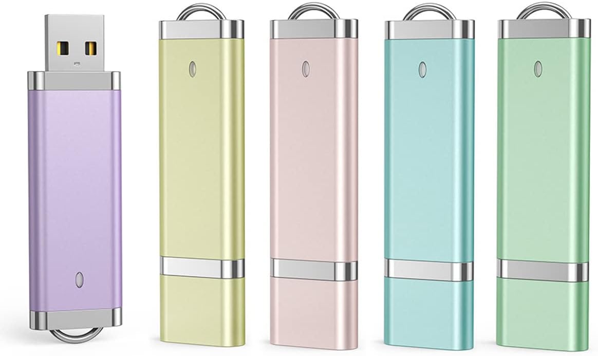 Aiibe 2GB 2G 5 Pack 2.0 2GB (5 USB Flash Drive USB Memory Stick Thumb Drives Mixed Colors: Blue Green Yellow Pink